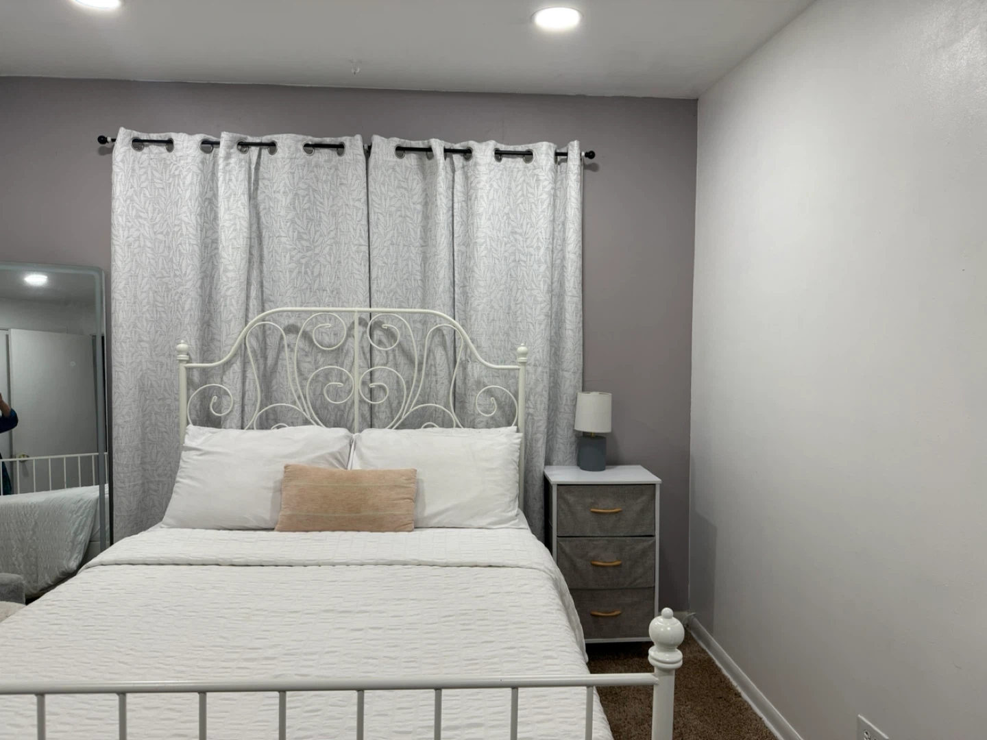 Full size bed frame with 3 Drawer Fabric Dresser Nightstand