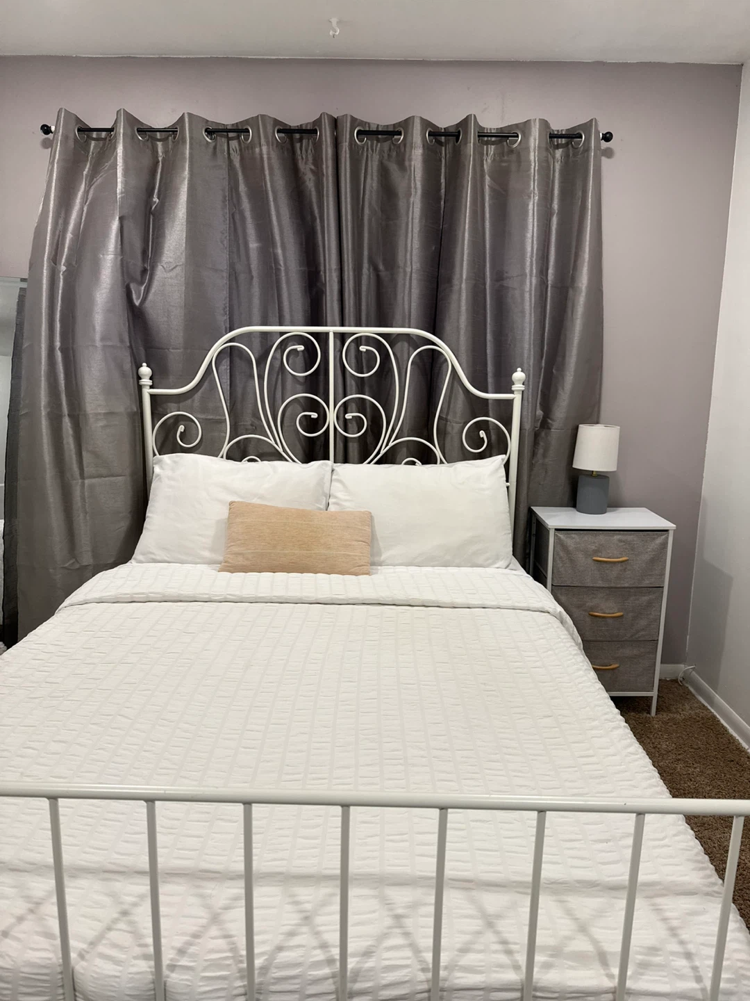 Full size bed frame with 3 Drawer Fabric Dresser Nightstand - photo 3