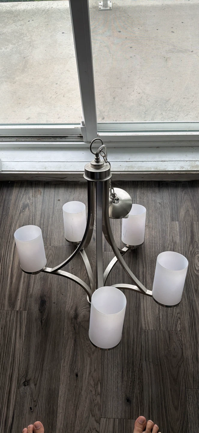 5-Light Brushed Nickel Chandelier with Frosted Glass Shades
