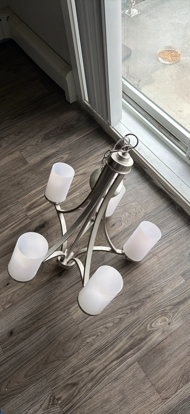 5-Light Brushed Nickel Chandelier with Frosted Glass Shades - photo 2