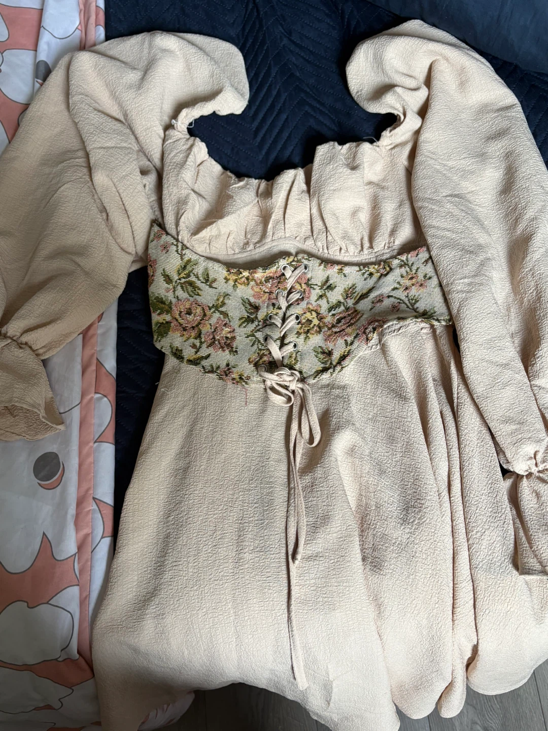 Light Peach Corset Top with Floral Detail