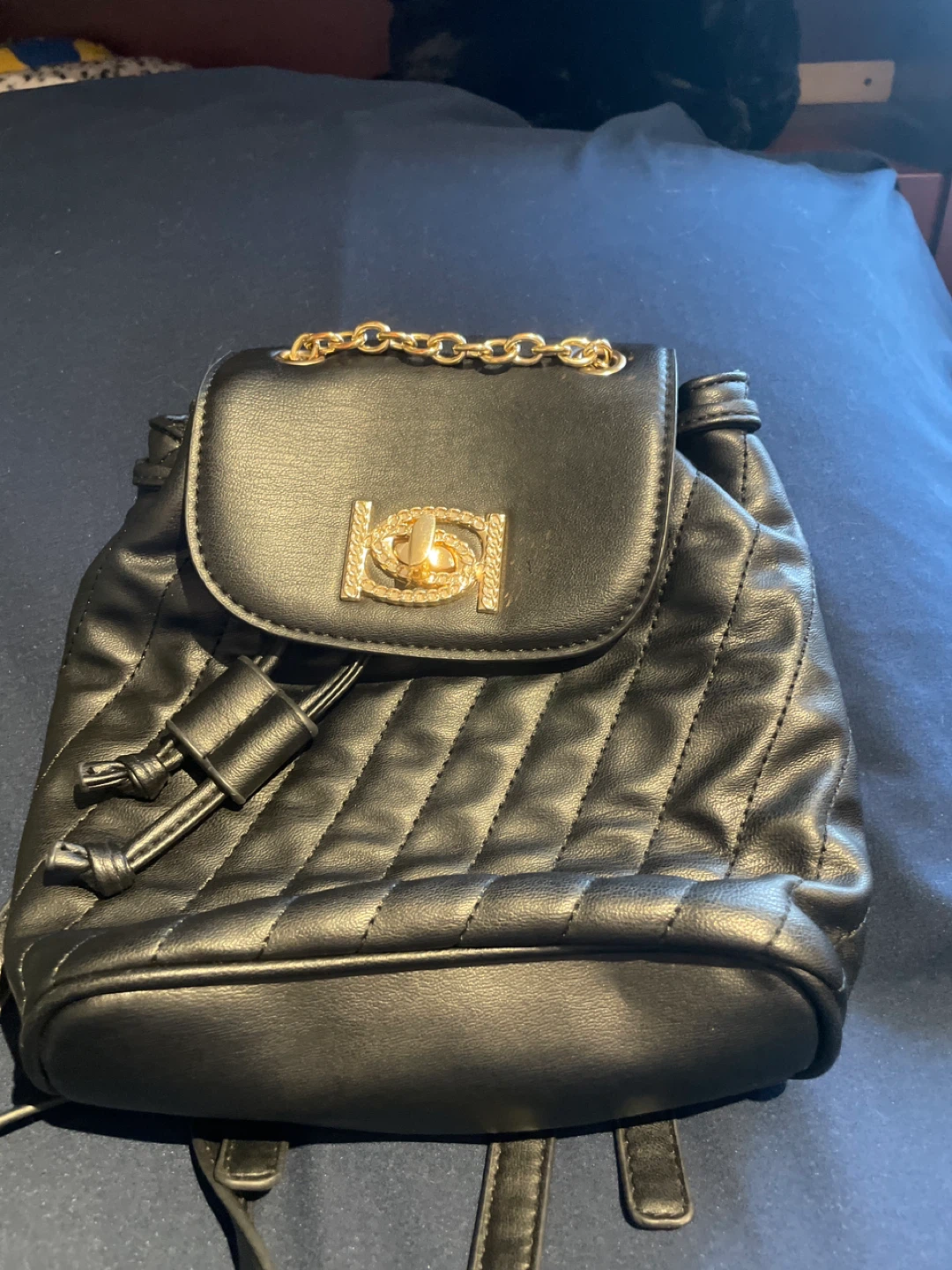 BEBE Black Quilted Backpack Purse with Gold Chain Detail - photo 4