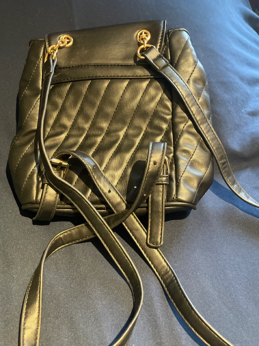 BEBE Black Quilted Backpack Purse with Gold Chain Detail - photo 3