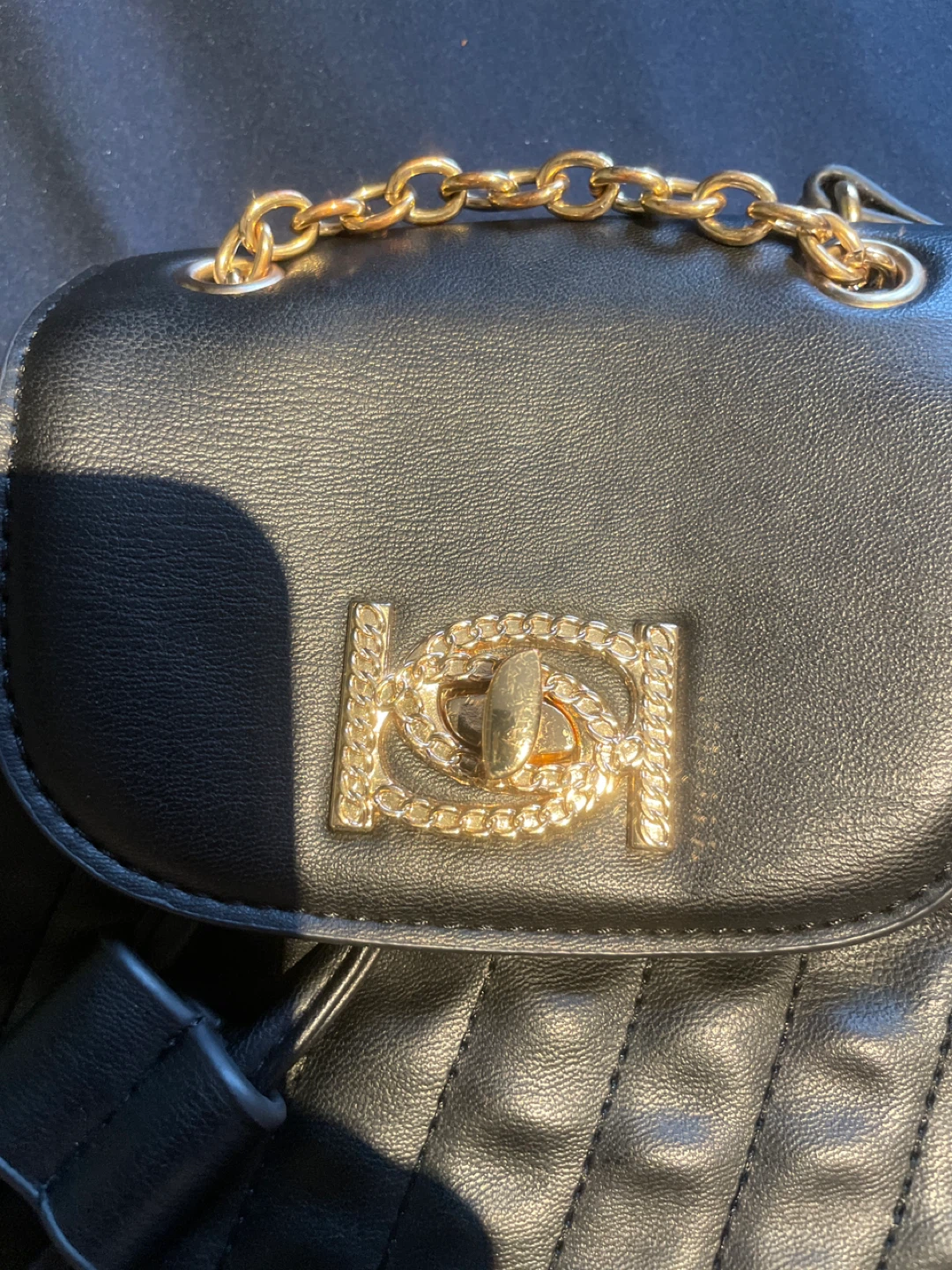 BEBE Black Quilted Backpack Purse with Gold Chain Detail - photo 2