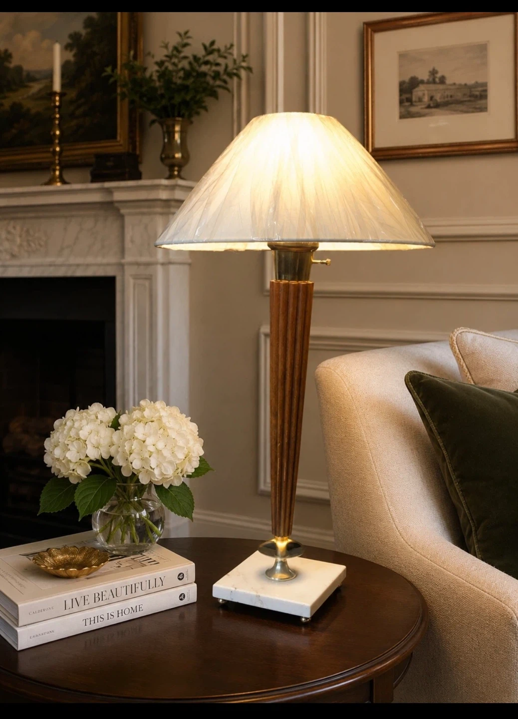 ⚽️ NEW Fluted Acacia Wood & Marble Table Lamp