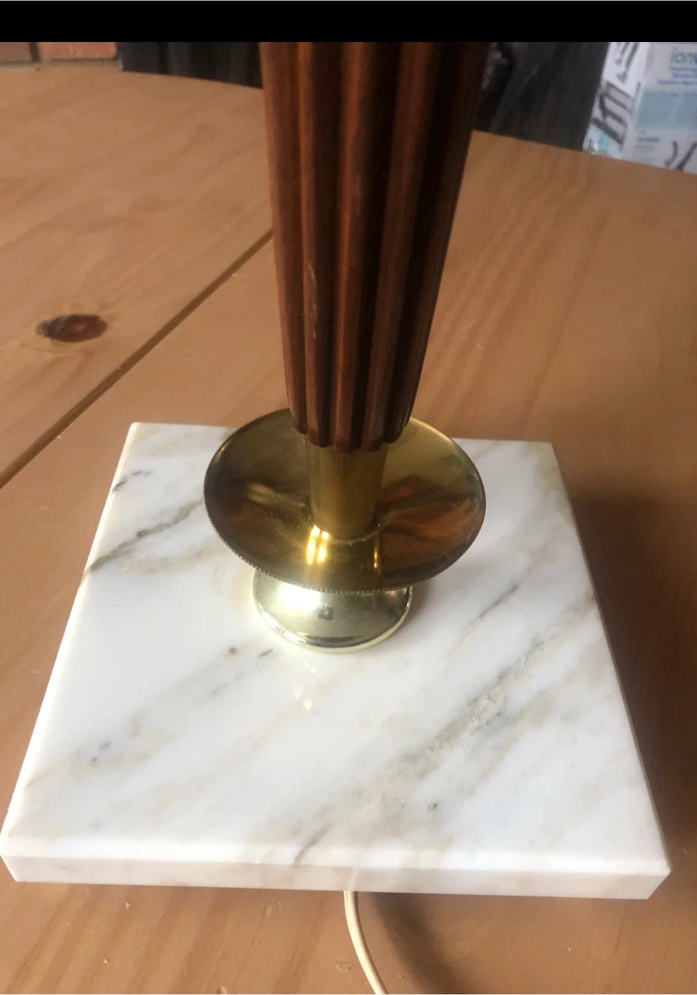 ⚽️ NEW Fluted Acacia Wood & Marble Table Lamp - photo 2