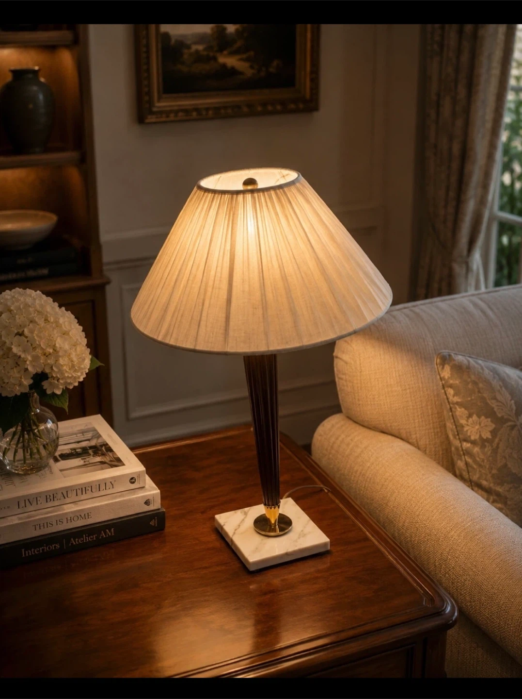 ⚽️ NEW Fluted Acacia Wood & Marble Table Lamp - photo 4