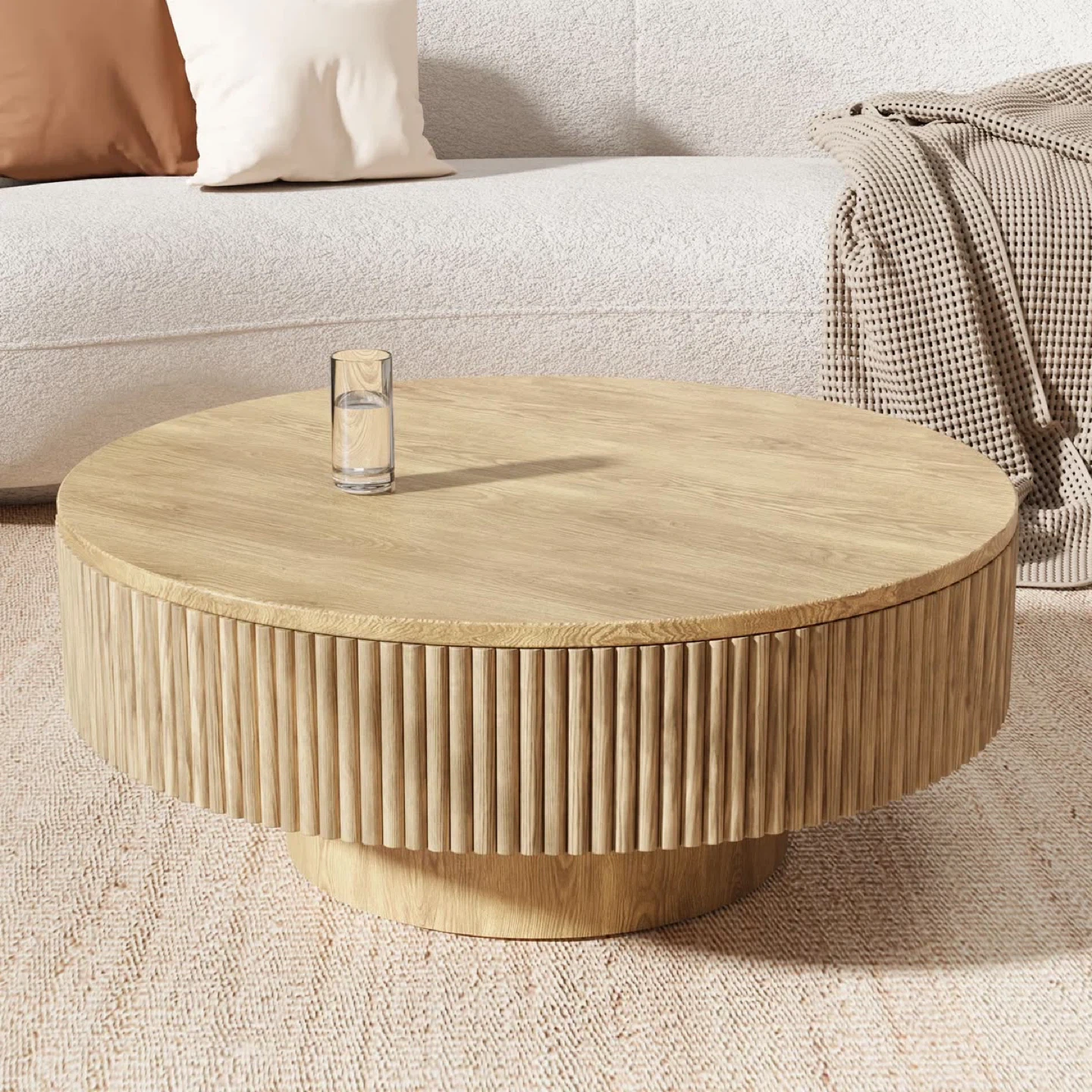 New Round Fluted Wood Coffee Table