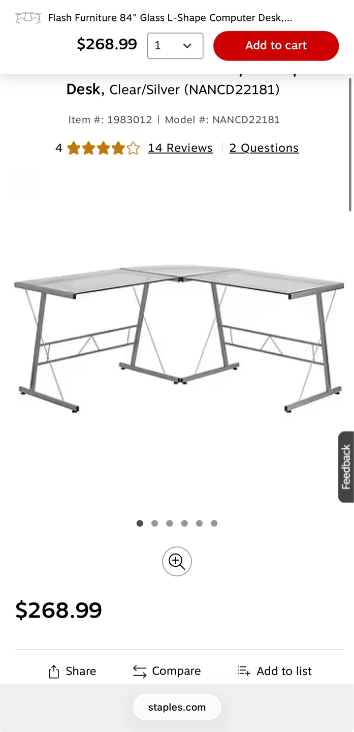 Flash Furniture 84" L-Shape Computer Desk