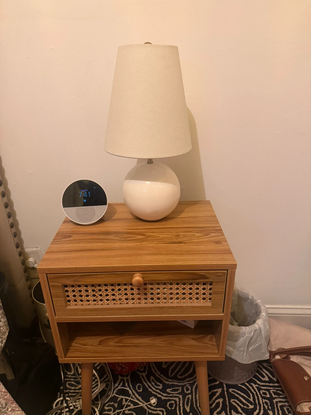 Wood Grain Nightstand with Cane Drawer Front - photo 2