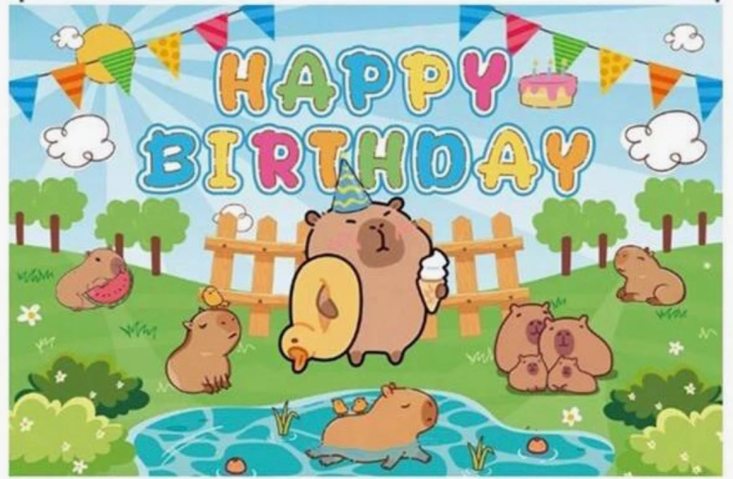 capybara backdrop and foil balloons