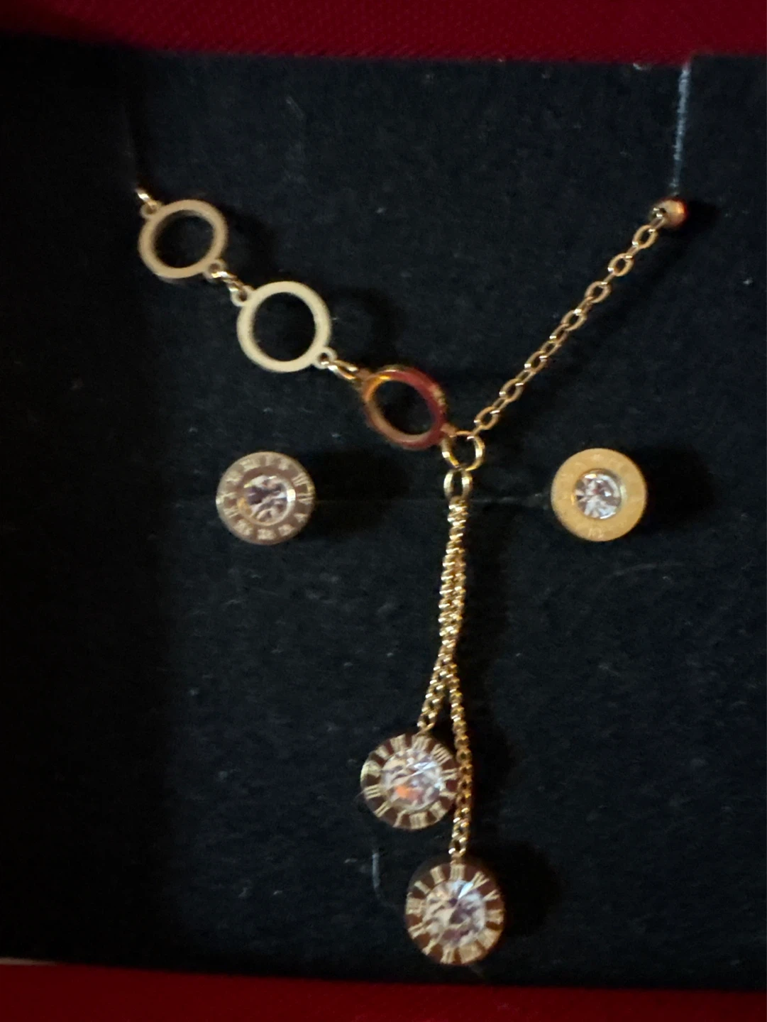 ⚽️ 18K Gold SS Gold Necklace & Earrings Set with Roman Numerals