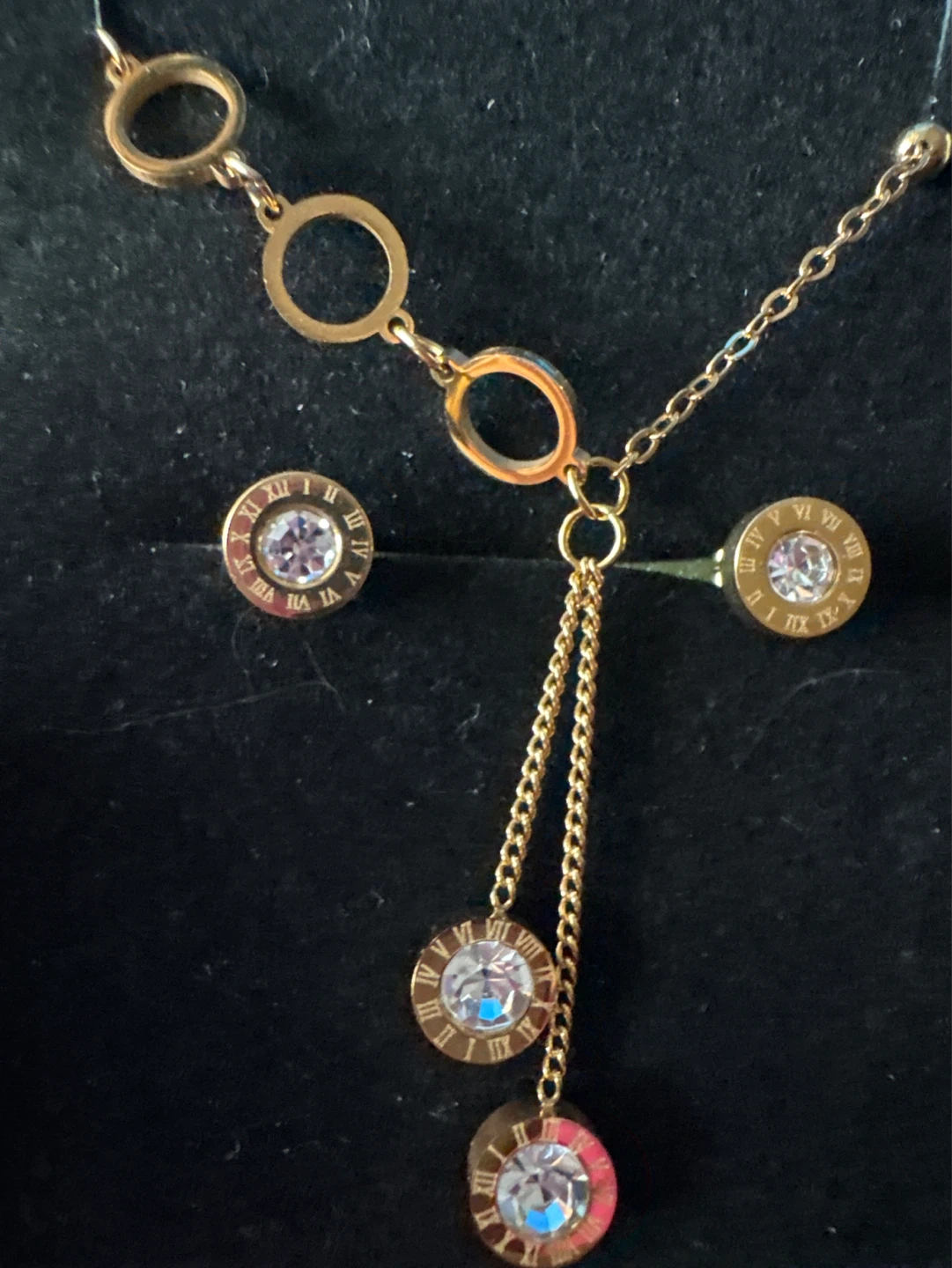 ⚽️ 18K Gold SS Gold Necklace & Earrings Set with Roman Numerals - photo 3