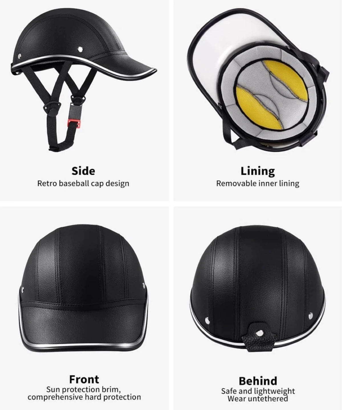 Black Retro Baseball Cap Style Helmet - photo 4