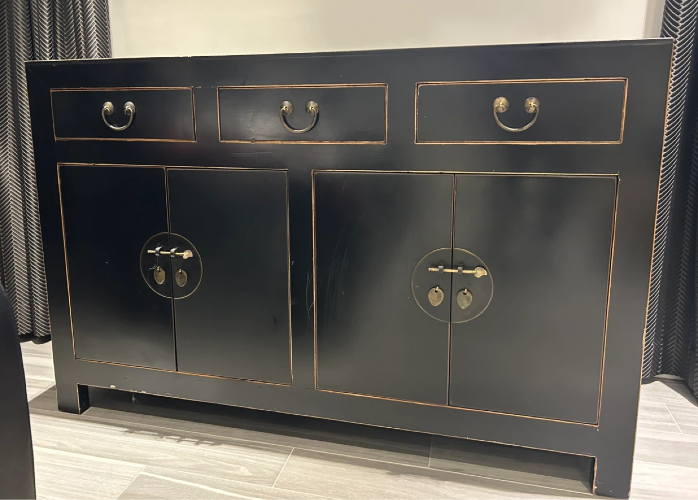 Black Sideboard with Drawers and Cabinets