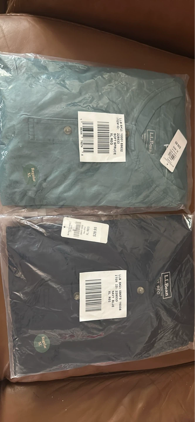 TWO LL.Bean Men's Henleys - XL Regular (Soft Spruce & Navy Blue)