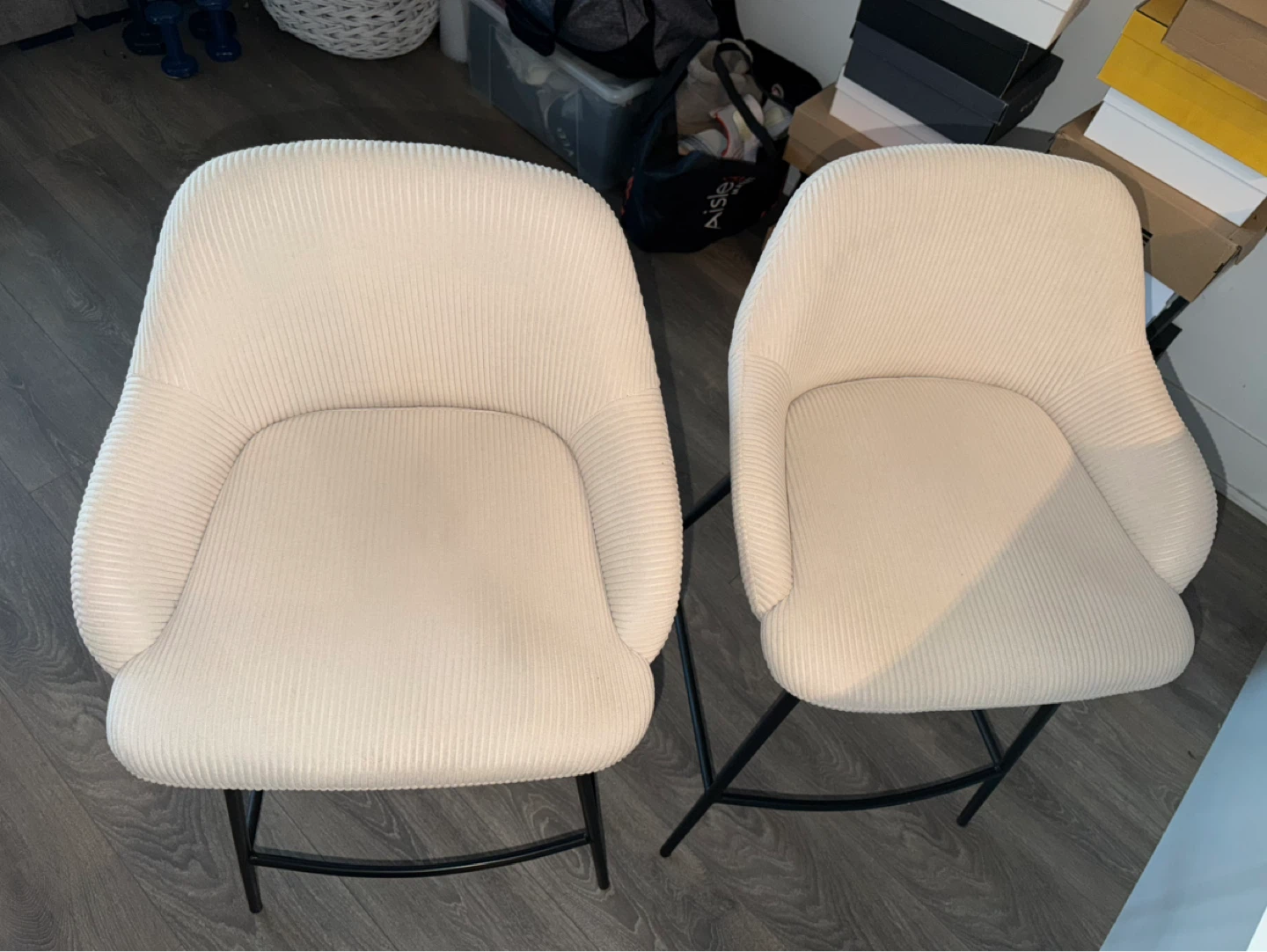Pair of Beige Corduroy Counter Stools