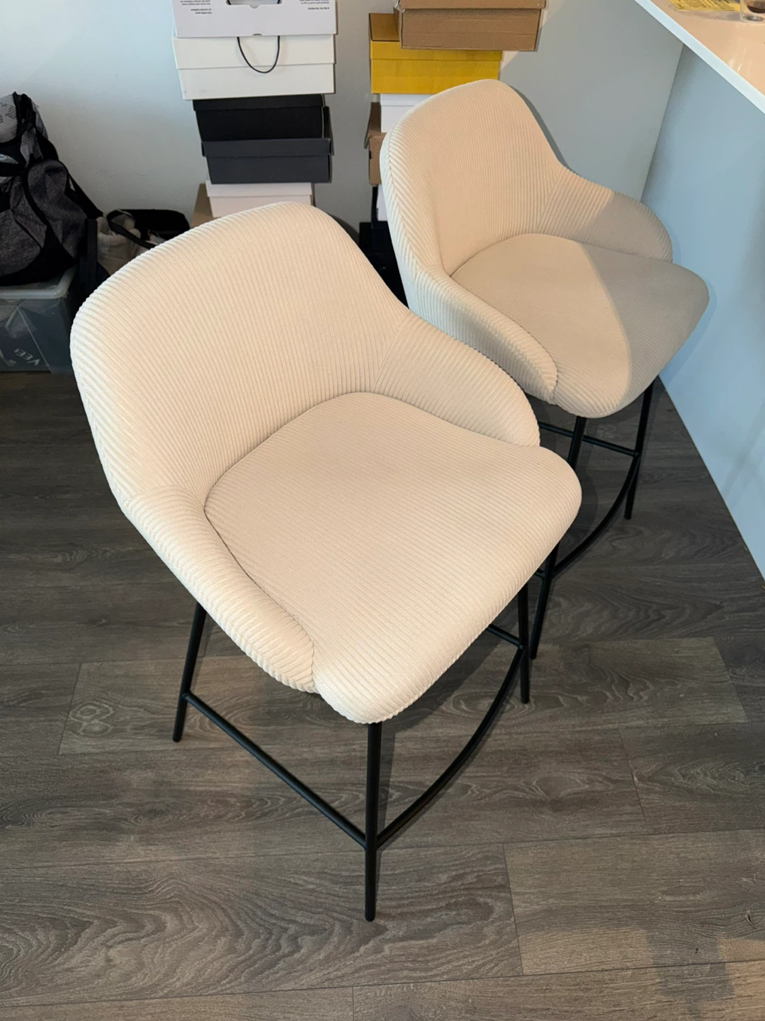 Pair of Beige Corduroy Counter Stools - photo 3