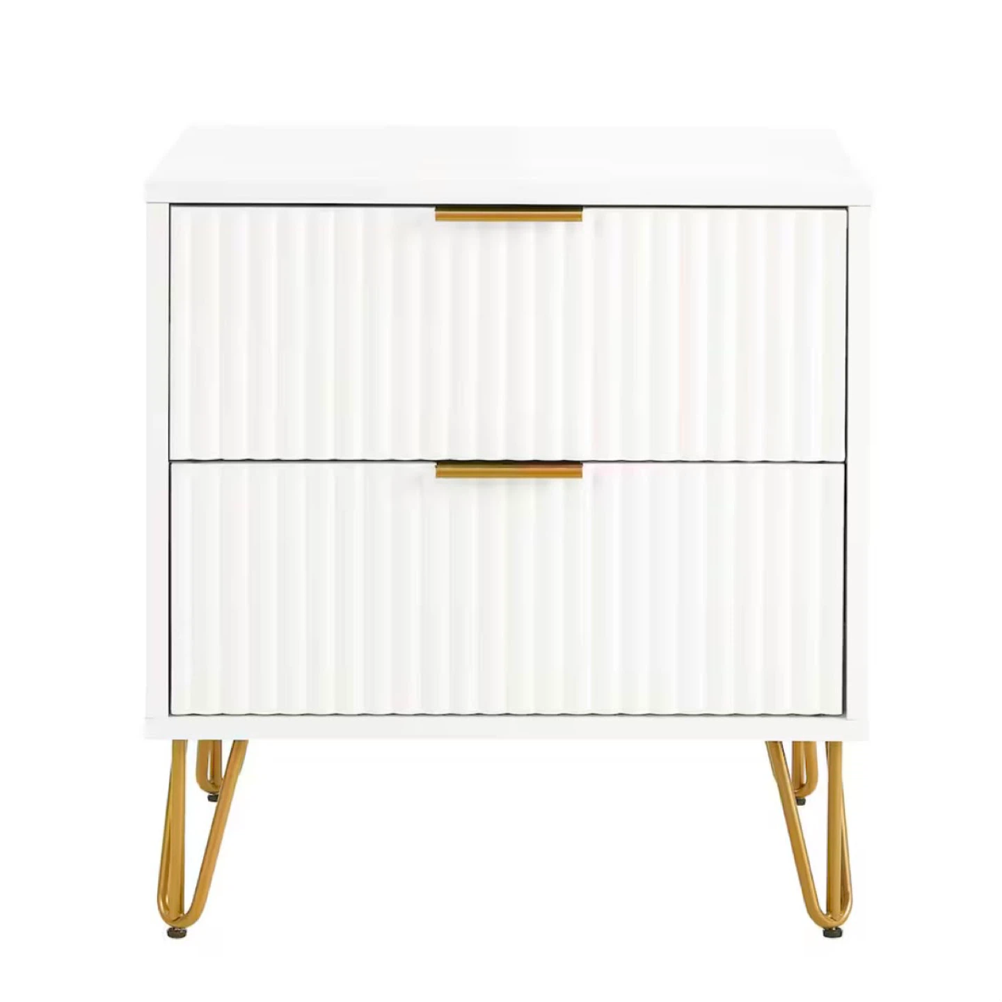 New White 2-Drawer Nightstand with Gold Legs