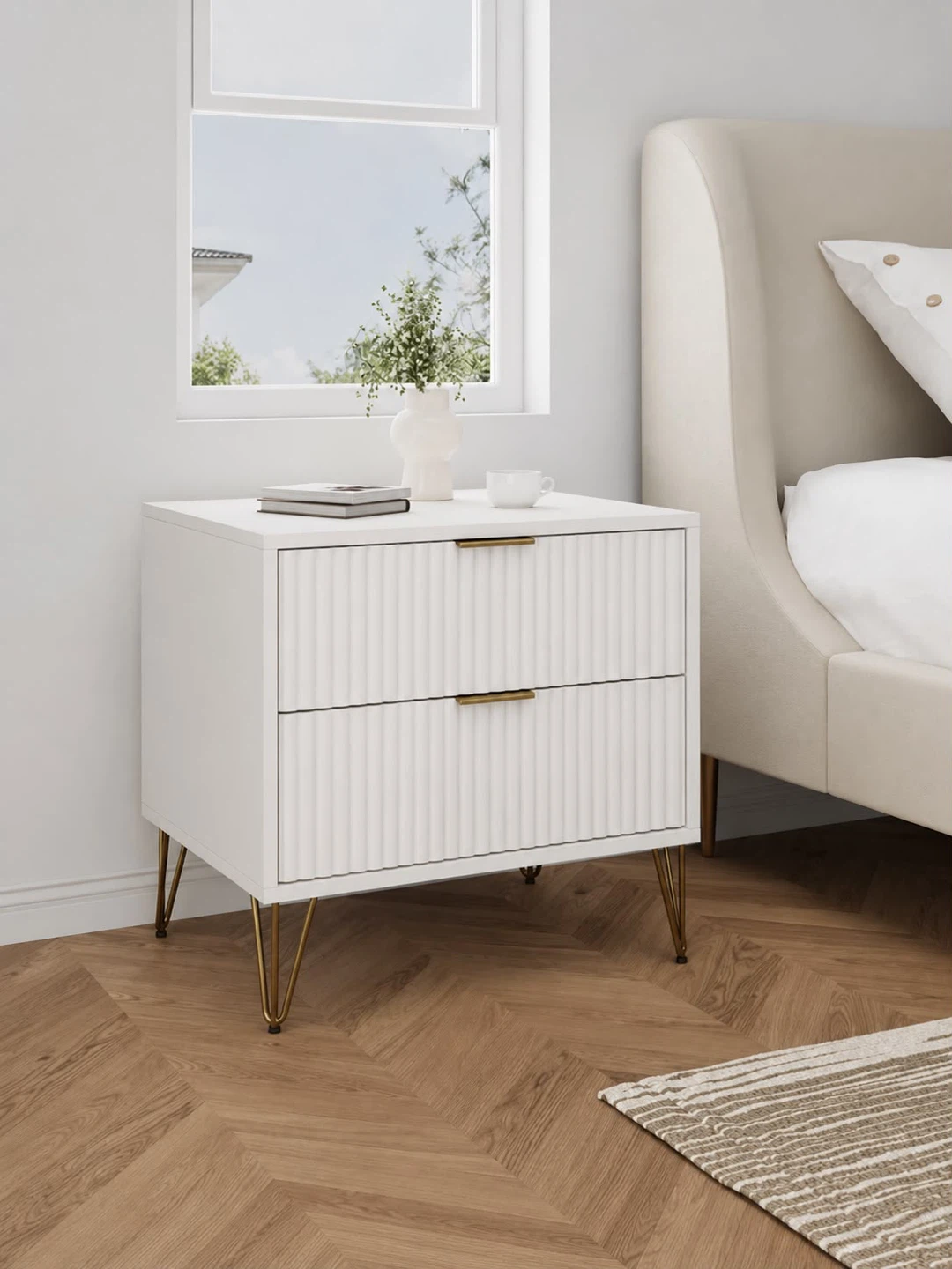 New White 2-Drawer Nightstand with Gold Legs - photo 2
