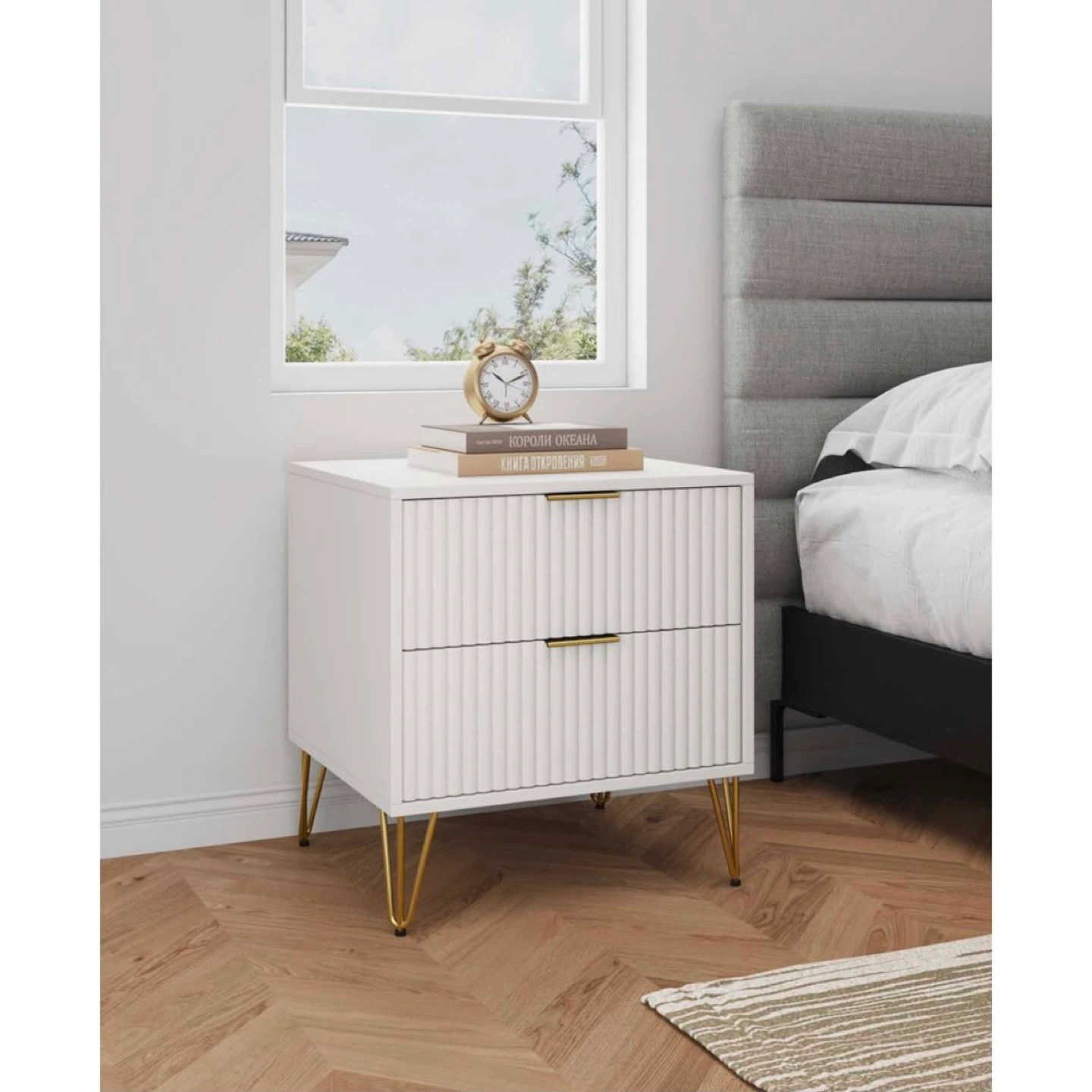New White 2-Drawer Nightstand with Gold Legs - photo 5