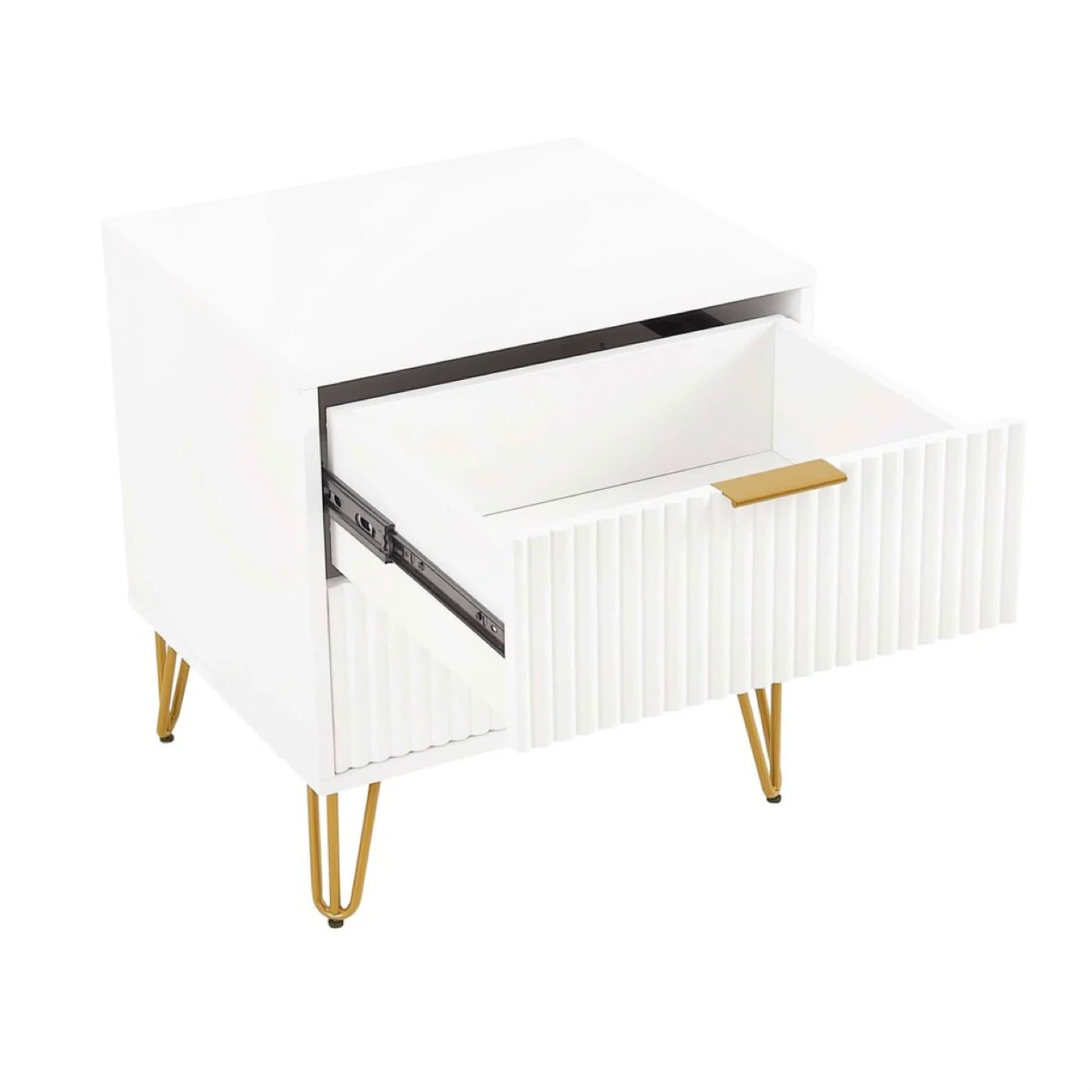 New White 2-Drawer Nightstand with Gold Legs - photo 4