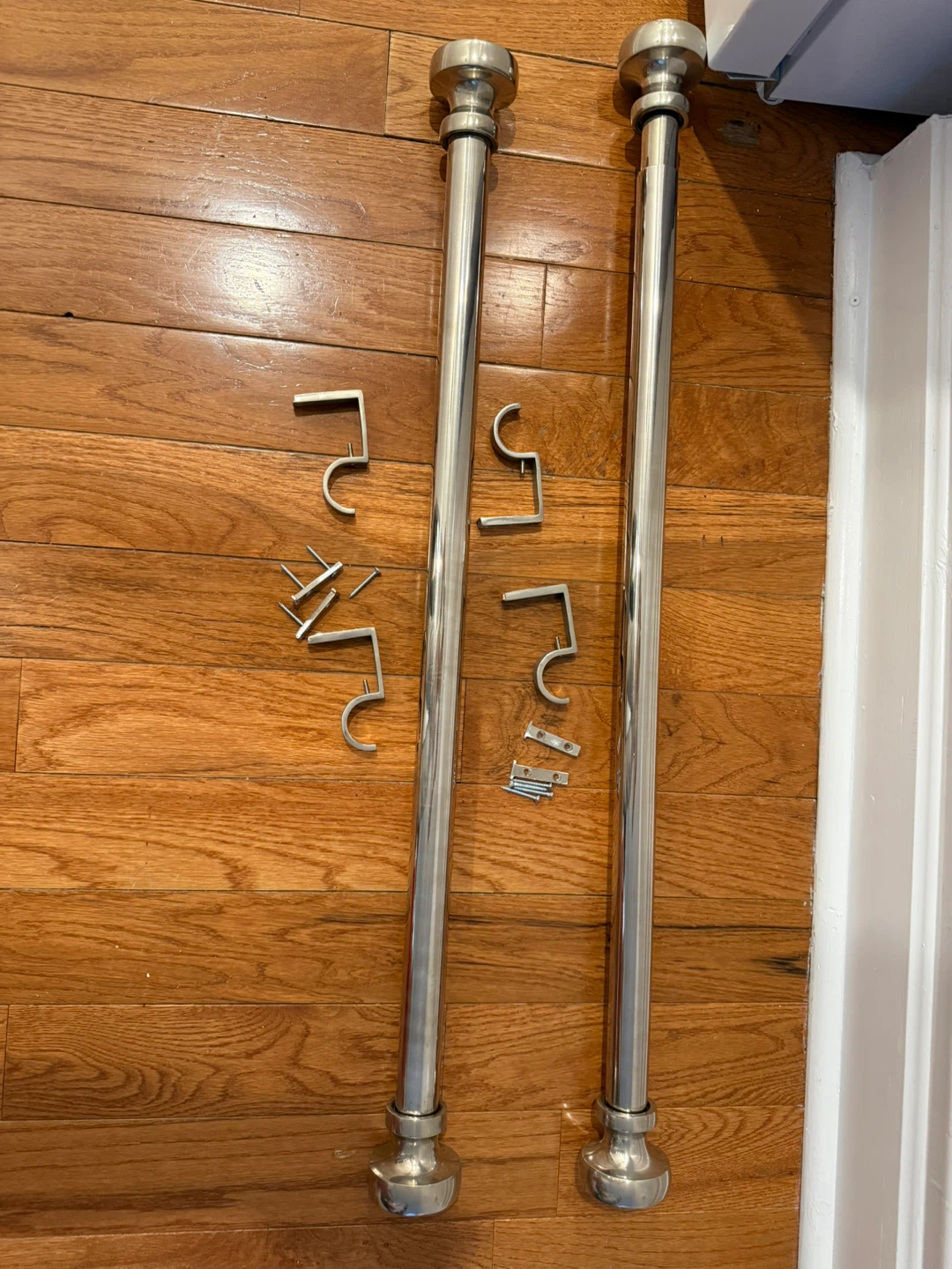 Crate and barrel Silver Curtain Rod Set with Brackets and Screws