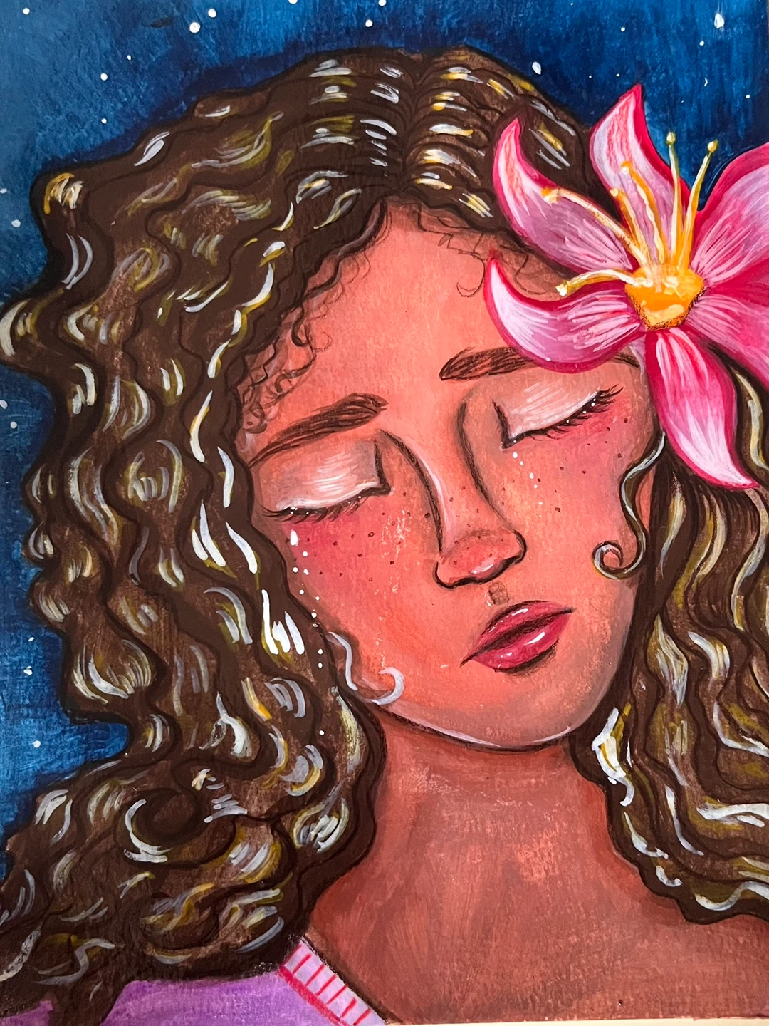 Original painting print of a woman with Lily in her hair