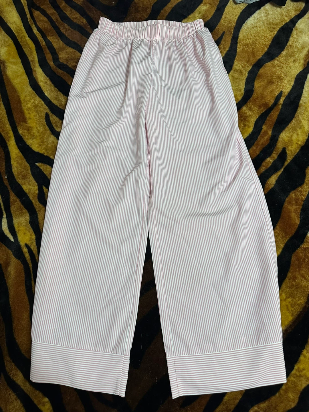 Pink and White Striped Cropped Wide-Leg Pants