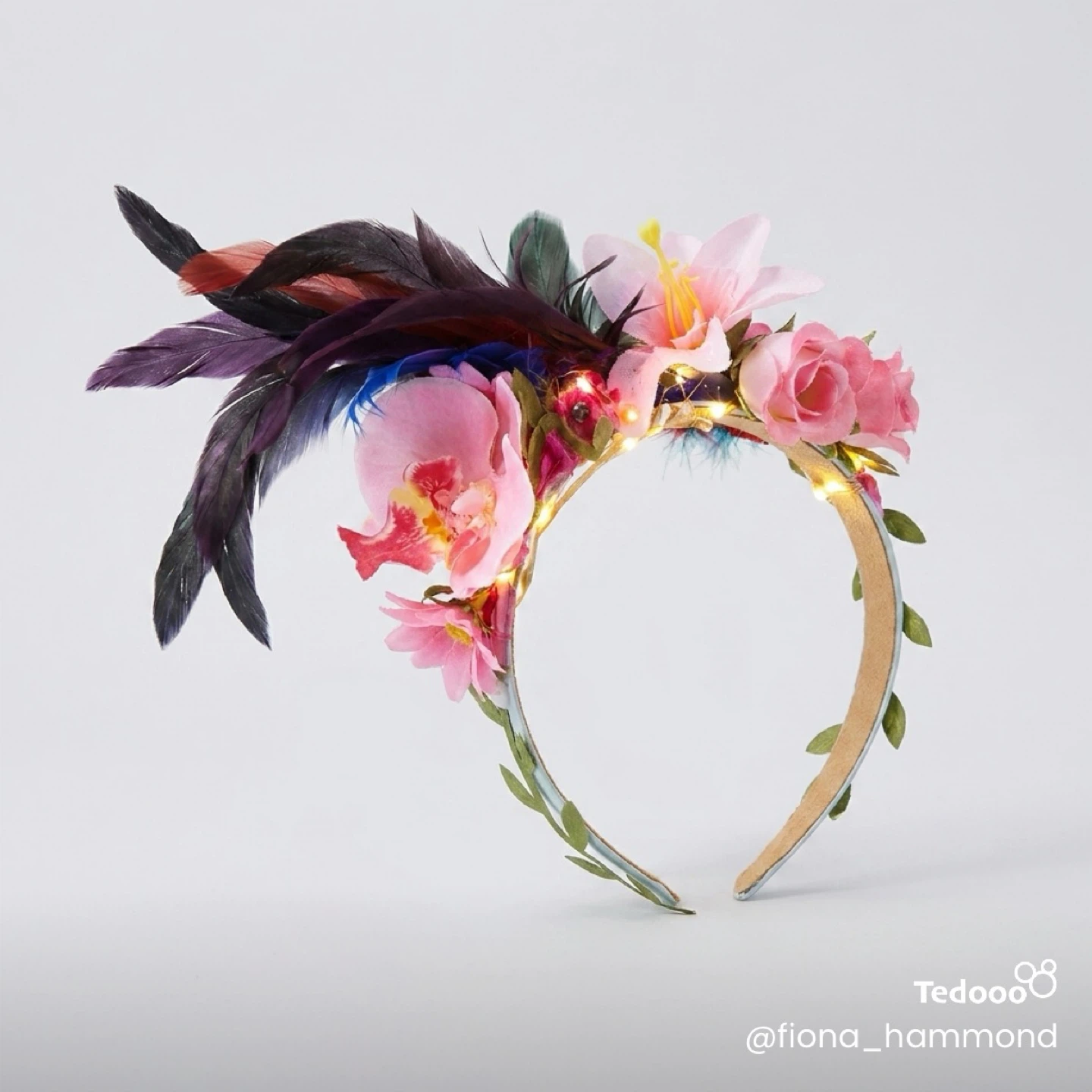 Floral LED Headband with Feathers - photo 2