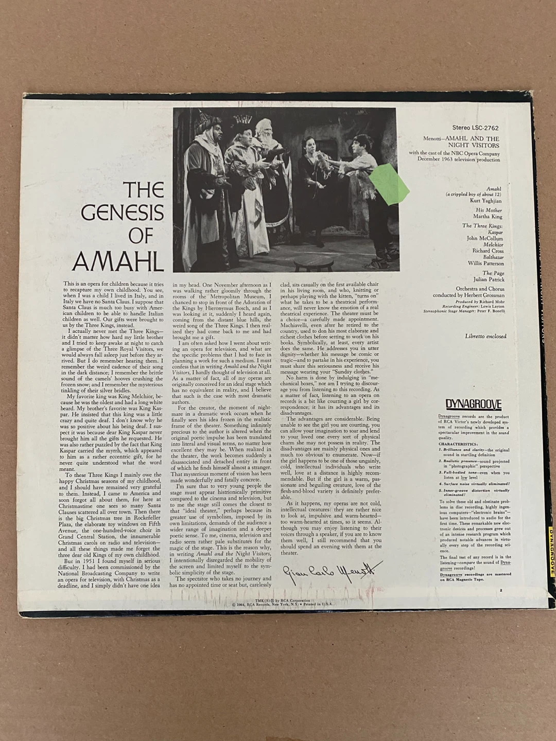 Menotti Amahl and the Night Visitors Vinyl Record - photo 2