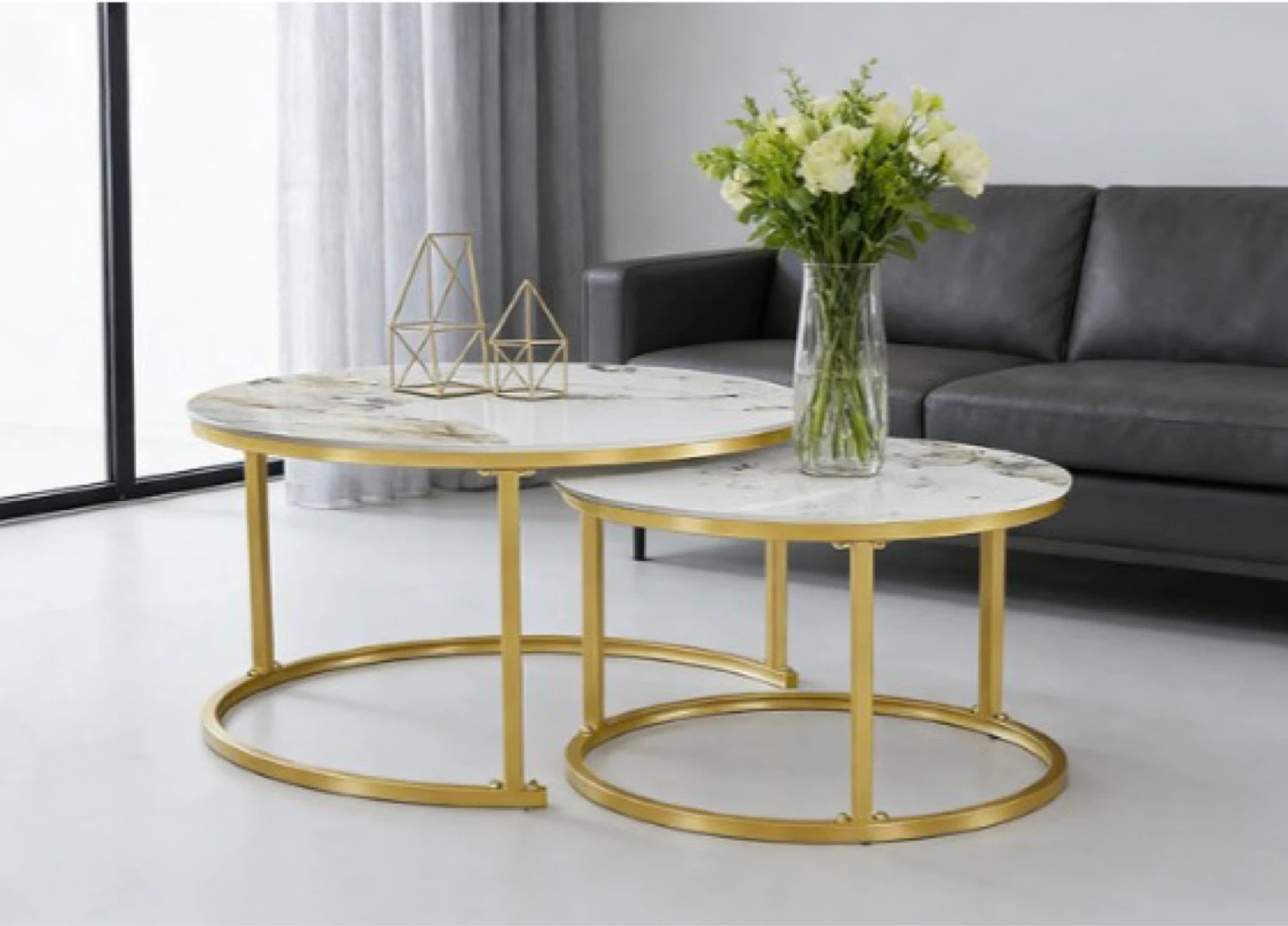 Modern Coffee Table Set – 2 Pieces | Pandora Stone & Gold Base