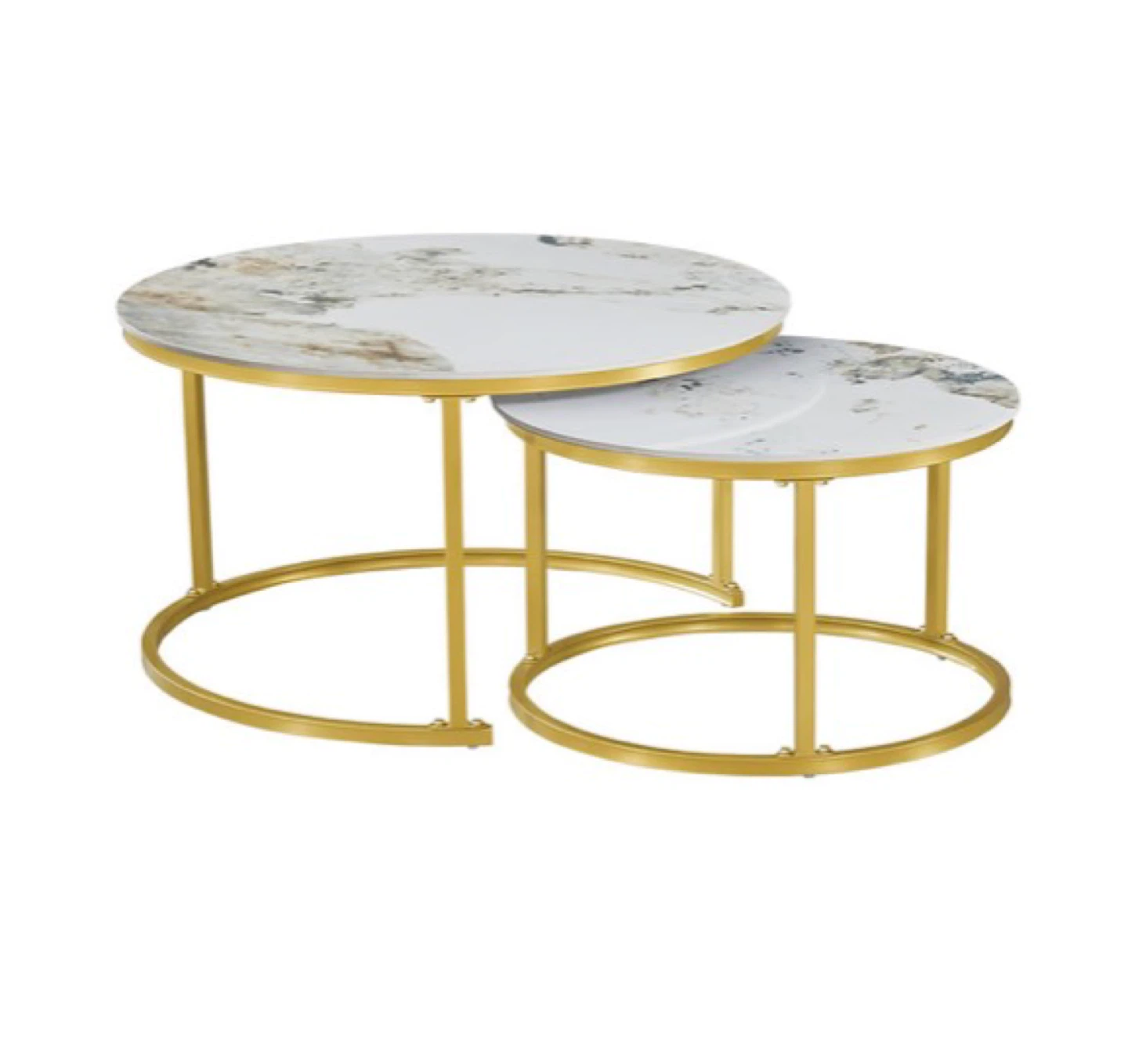 Modern Coffee Table Set – 2 Pieces | Pandora Stone & Gold Base - photo 2