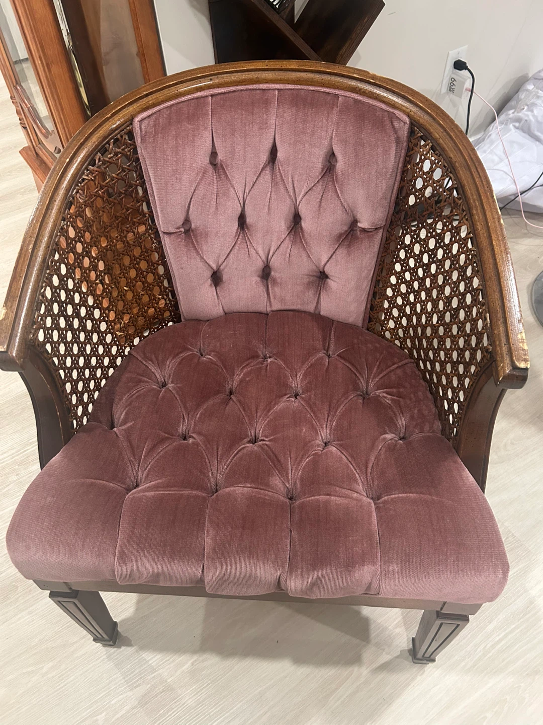 1960’s Vintage Cane Barrel Chair - Velvet Upholstery - photo 2