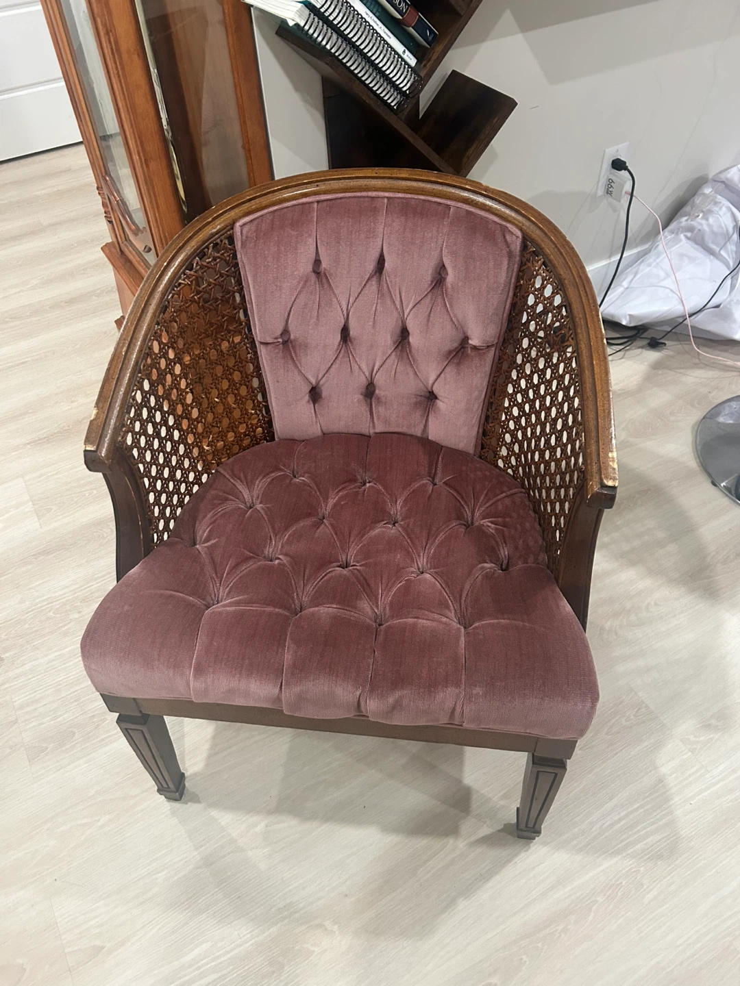 1960’s Vintage Cane Barrel Chair - Velvet Upholstery - photo 5