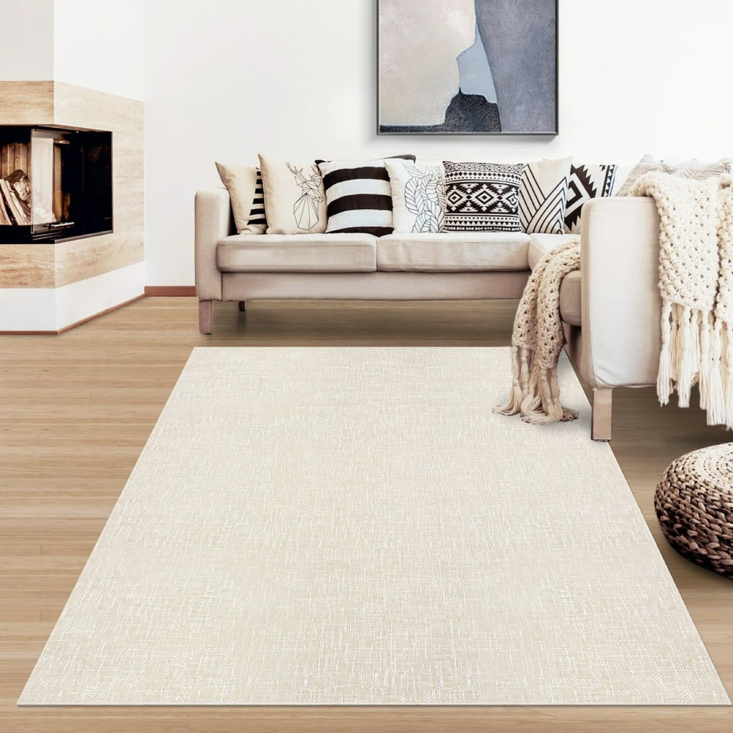 New Cream Textured Area Rug 6’X9’