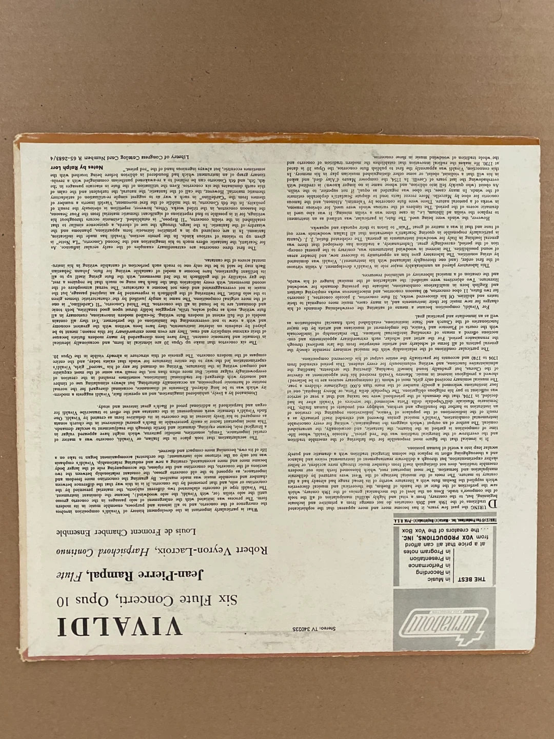 Vivaldi: Six Flute Concerti Vinyl Record - photo 2