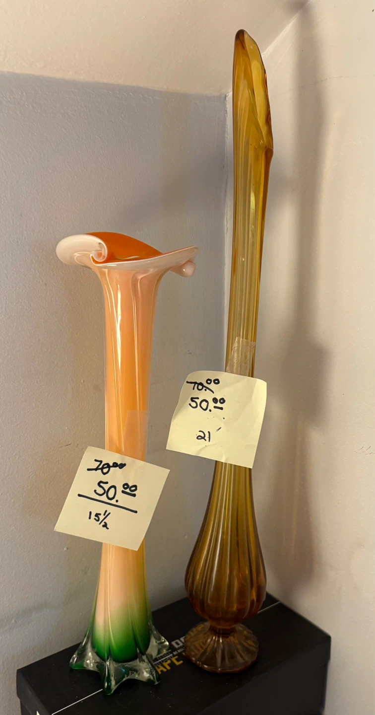 Tall Amber and Orange Glass Vases (Set of 2)