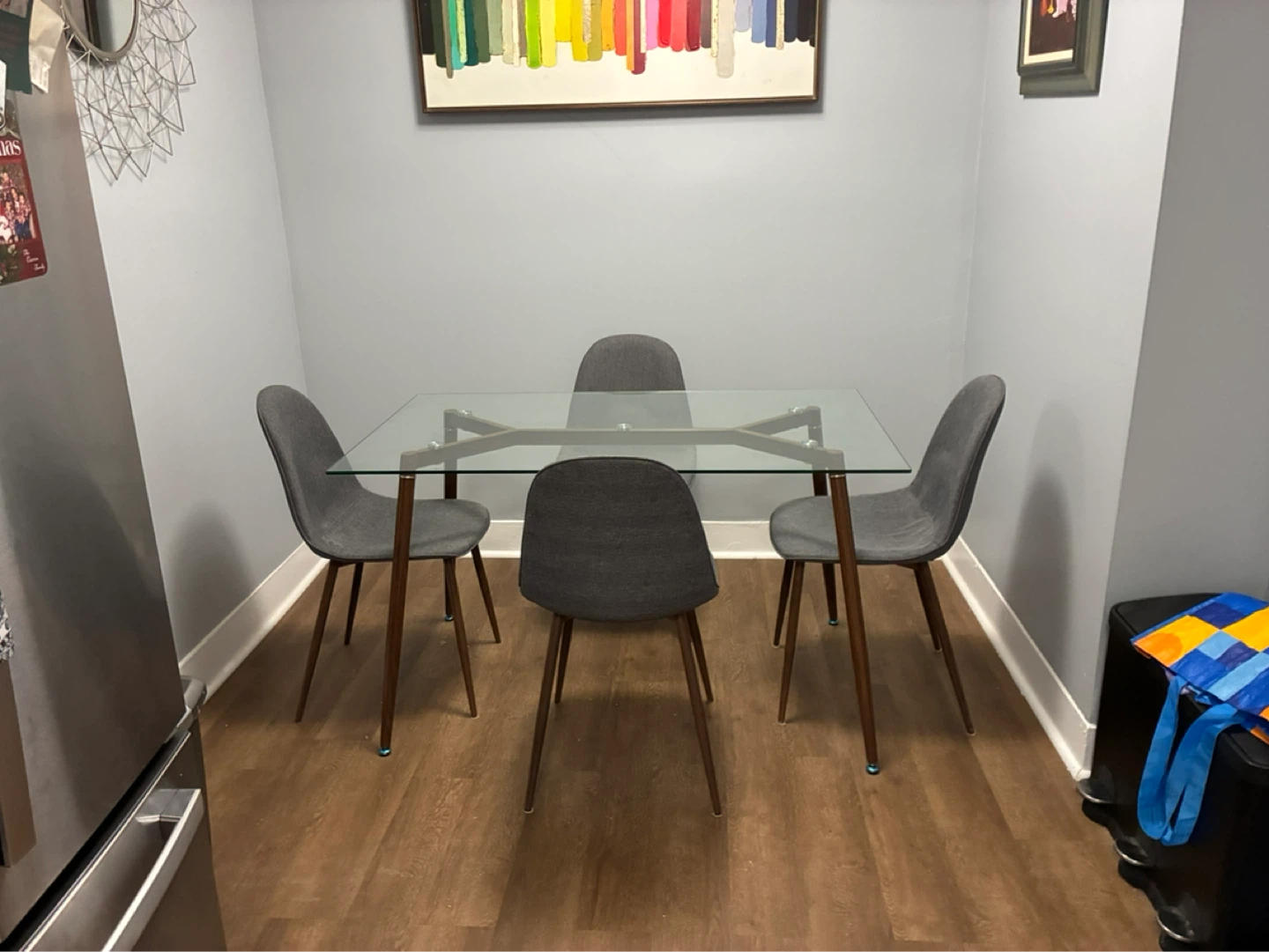 Glass Dining Table with Wood Legs