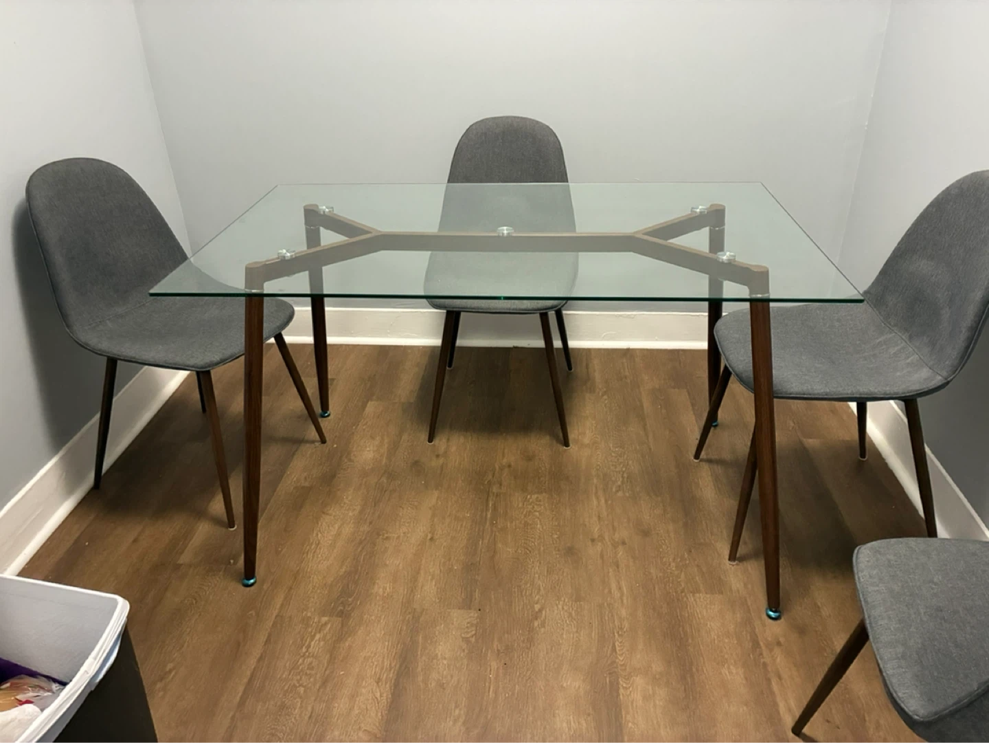Glass Dining Table with Wood Legs - photo 2