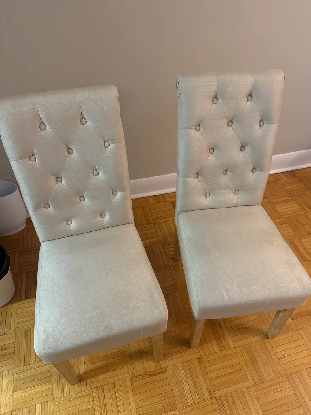 Two Tufted Upholstered Dining Chairs