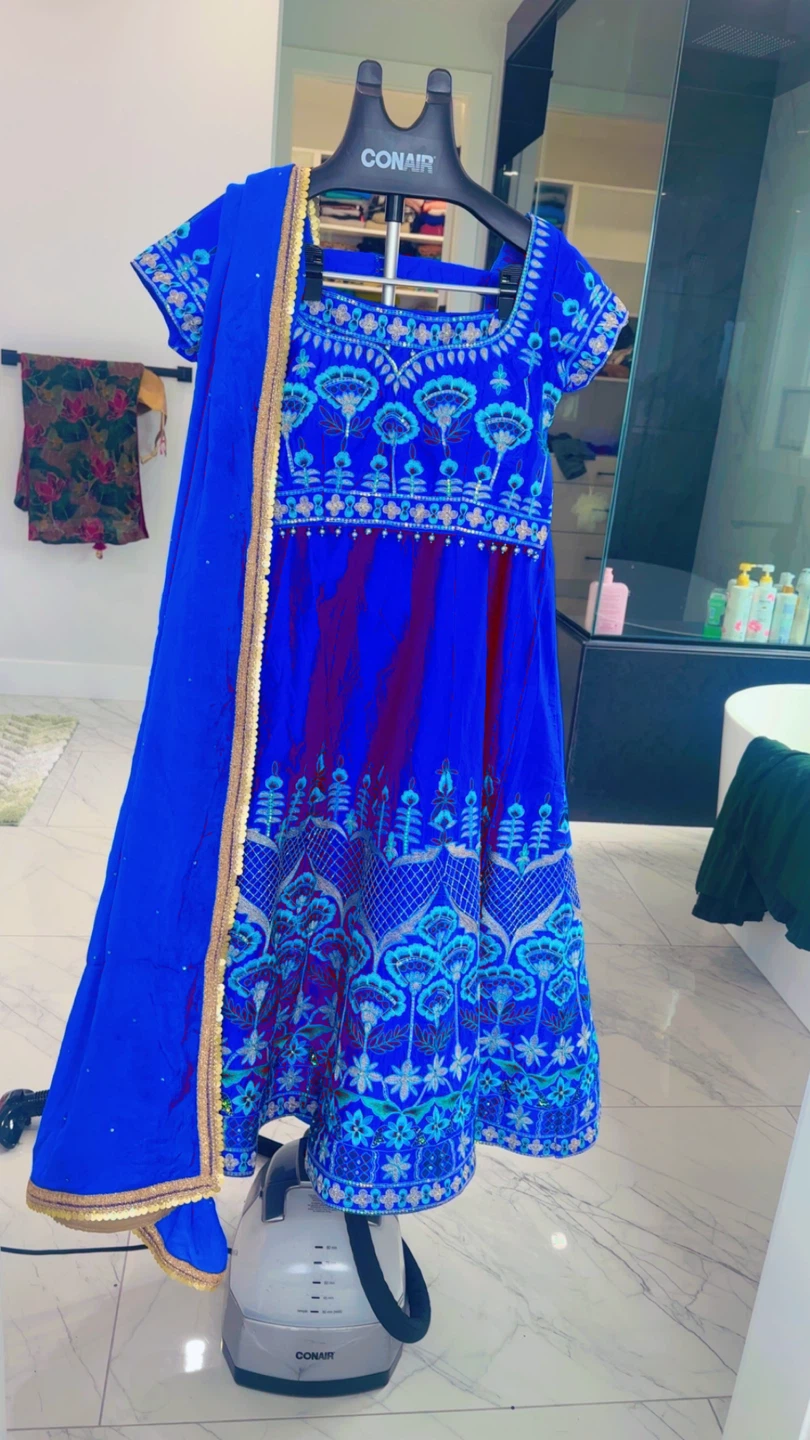 Embroidered Blue Anarkali Dress with Dupatta
