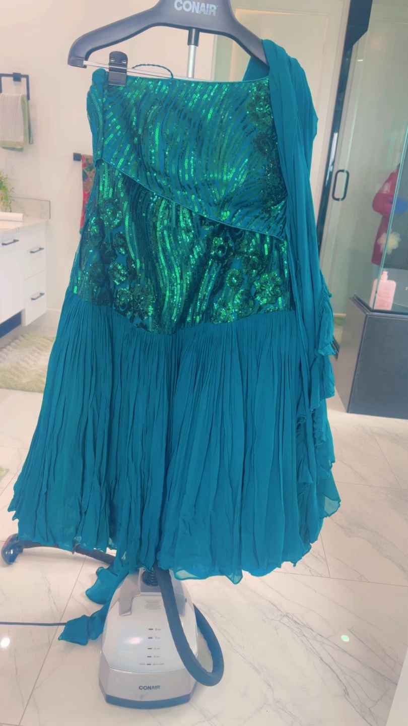 Embroidered Blue Anarkali Dress with Dupatta - photo 5