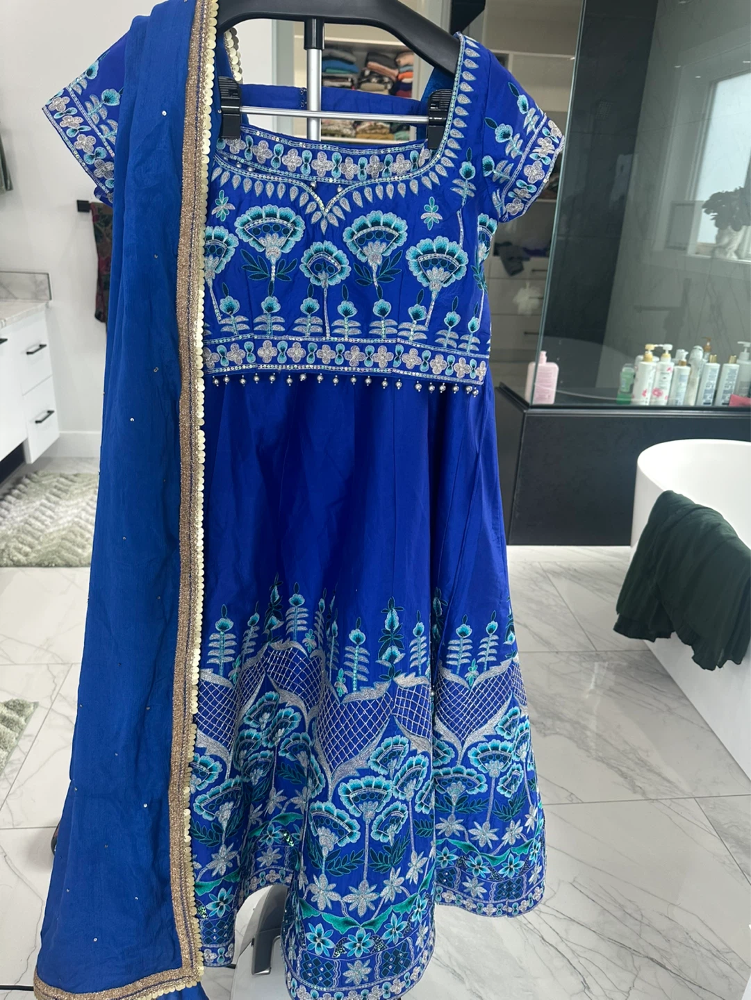 Embroidered Blue Anarkali Dress with Dupatta - photo 3