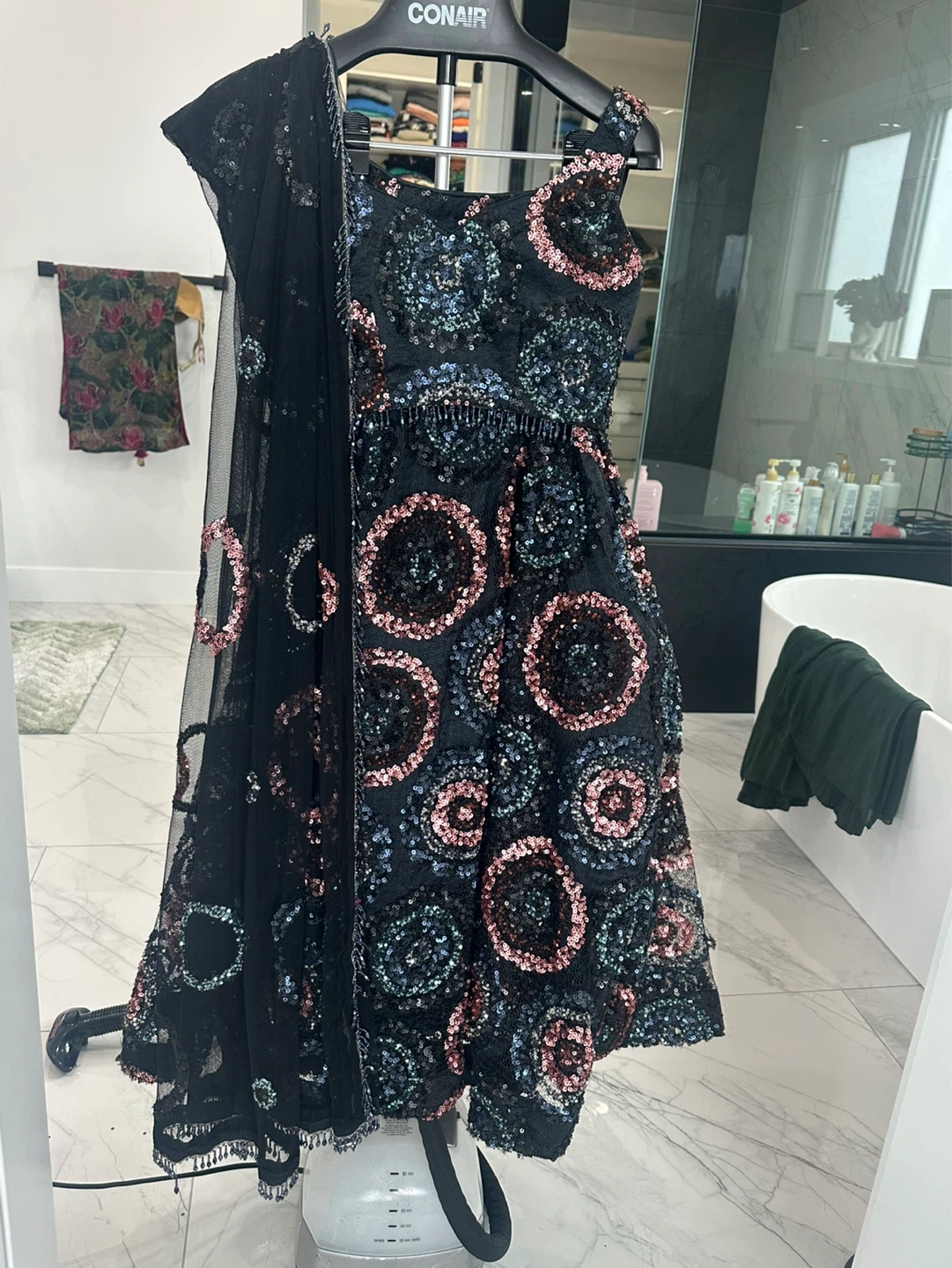 Embroidered Blue Anarkali Dress with Dupatta - photo 4