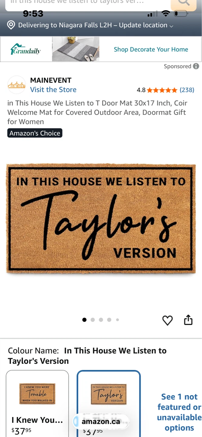 New in box Taylor swift door mat
