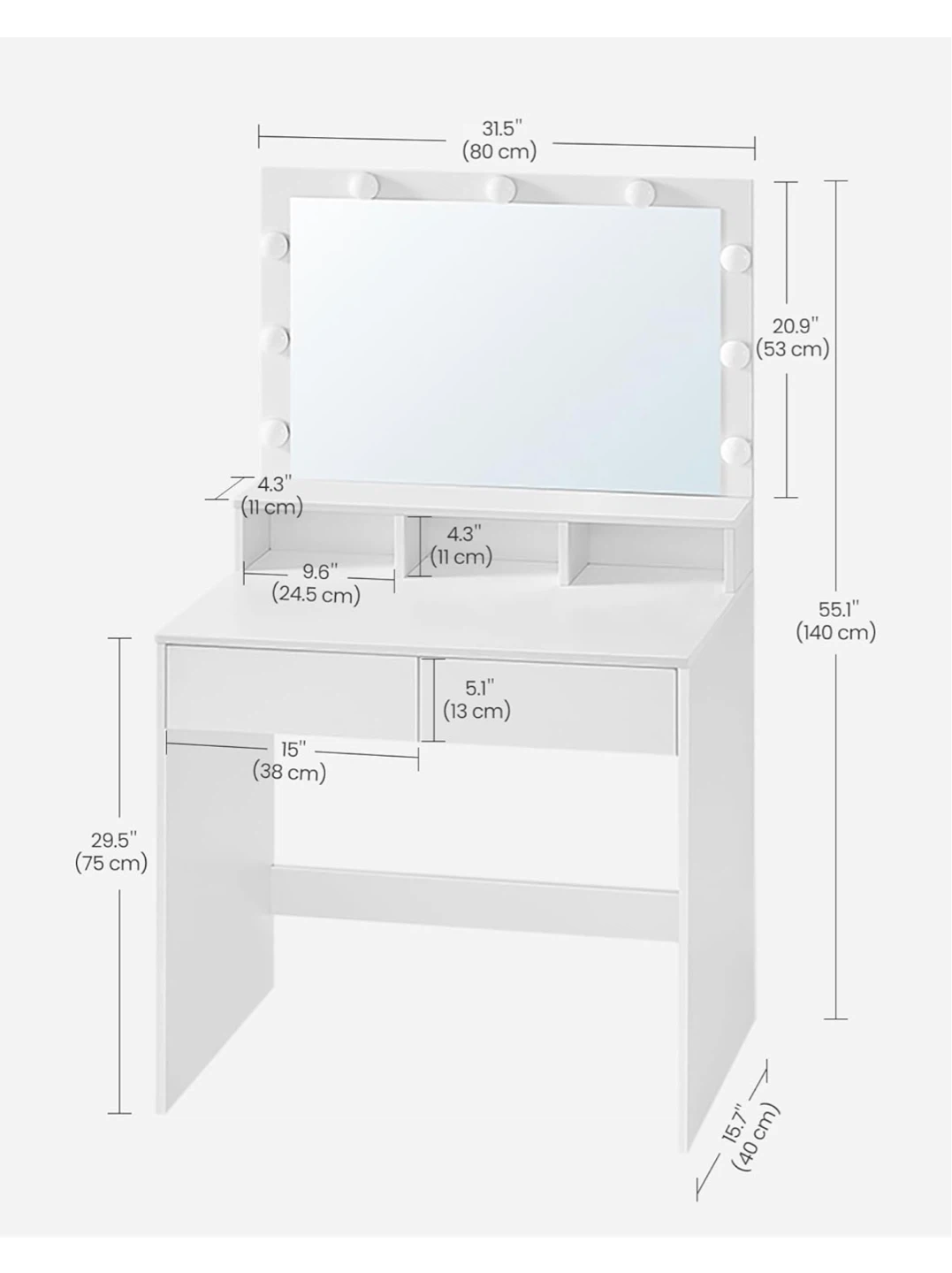 White Makeup Vanity with Mirror and Lights - photo 2