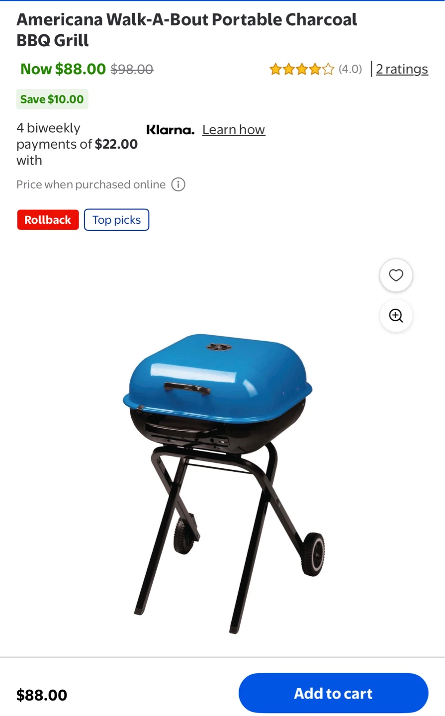 Americana Walk-A-Bout Portable Charcoal BBQ Grill