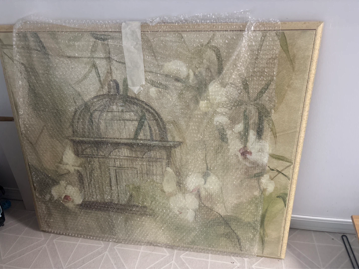 Framed Birdcage and Floral Print Wall Art
