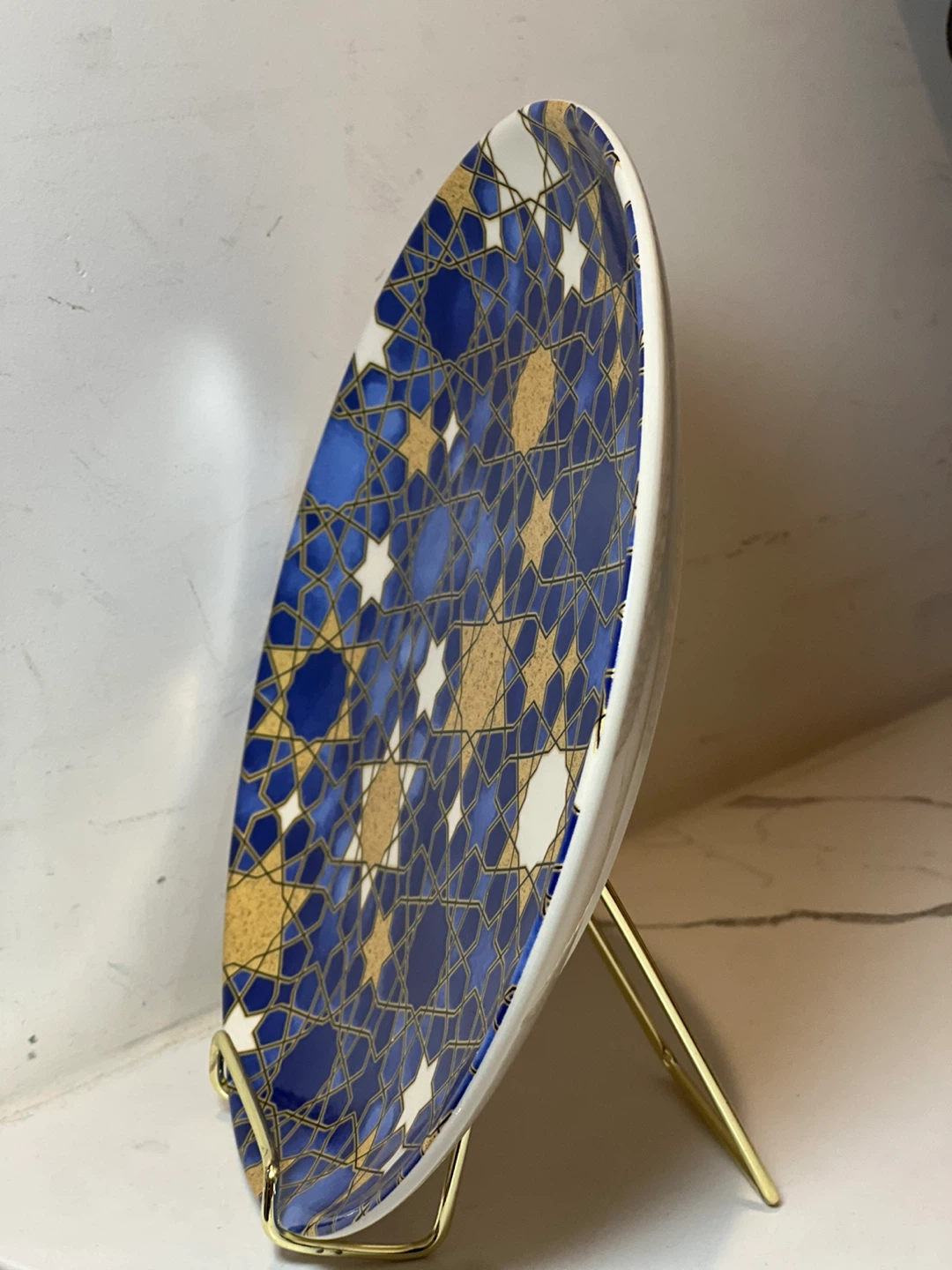 Williams Sonoma Blue & Gold Geometric Salad Plate – 8.5” ⚽️ - photo 5